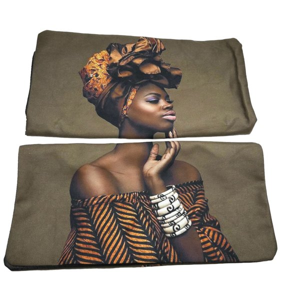 Unbranded 2 Pillowcase Covers Black Woman Art African Handmade Zip Closure Home - Picture 2 of 4